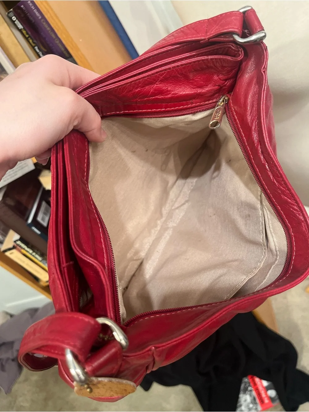 SAS Red Leather Shoulder Bag